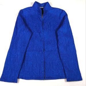 Chico's Size 2 (LG 12) Blue Full Zip Stretch Textured Fitted Jacket